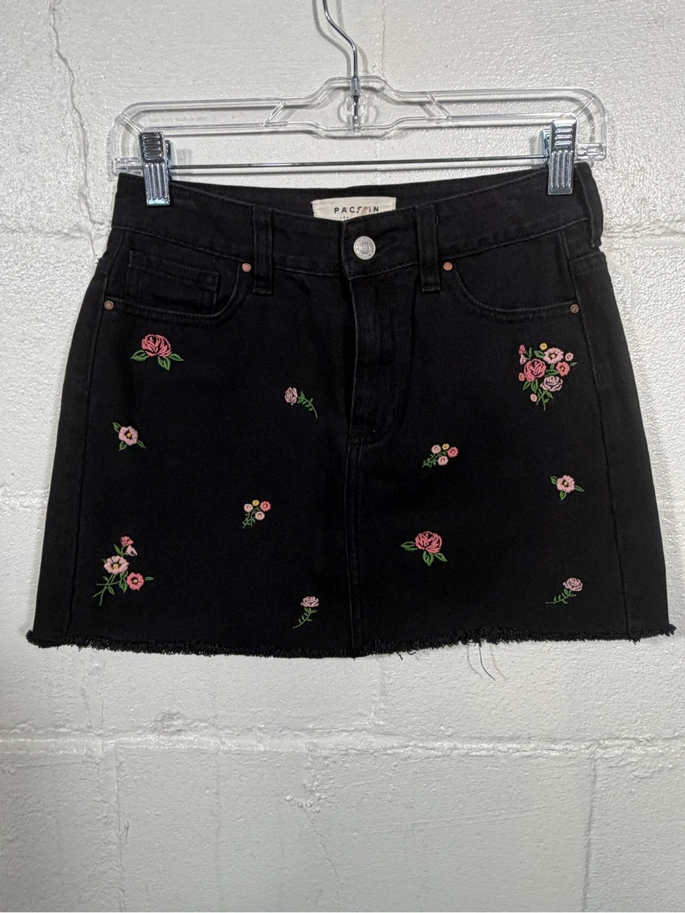 PacSun Black Mini Skirt with Pink Floral Embroidery